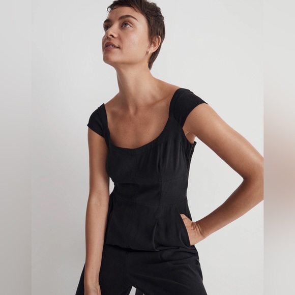 Madewell Cap-Sleeve Crop Wide-Leg‎ Jumpsuit Elegant Casual Feminine Size 12 - Picture 3 of 14